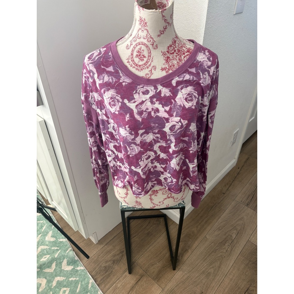 Free People Movement Floral Open Back Long Sleeve Crop Top Purple Small Rose - Picture 3 of 7